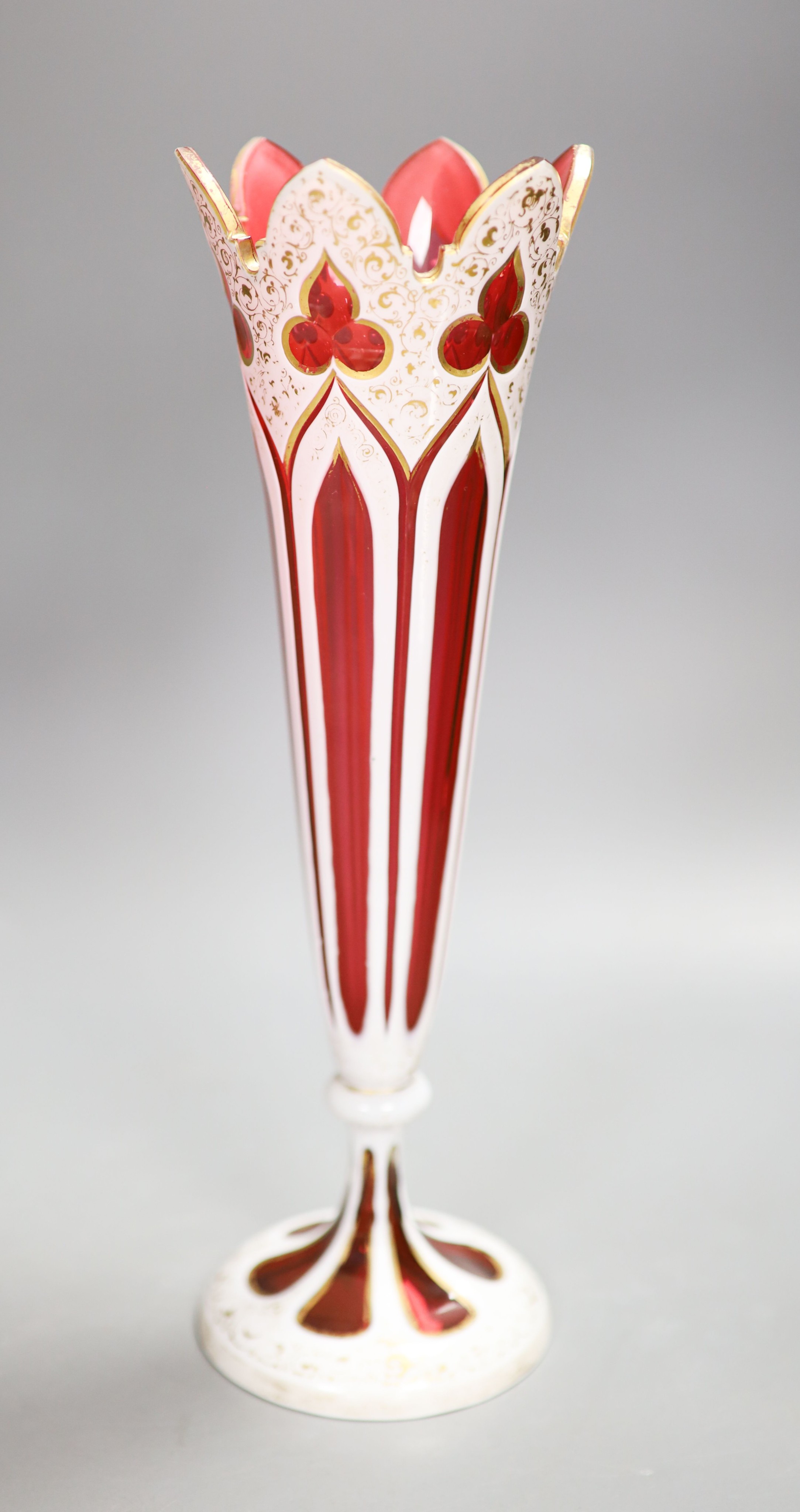 A Bohemian overlaid ruby glass vase, 31cm